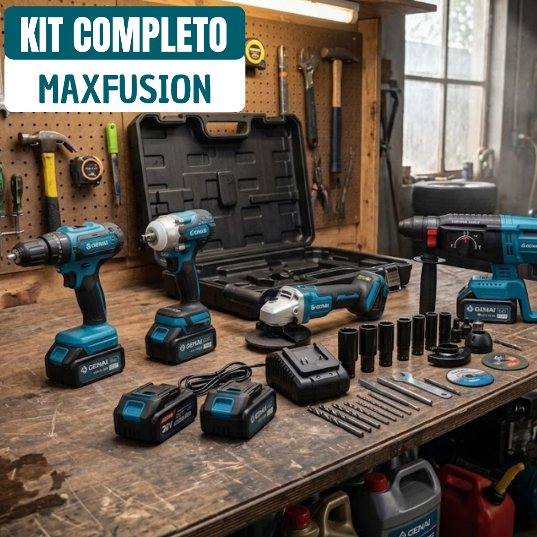 Kit Completo de Herramientas de Perforación, Corte e Impacto MaxFusion + REGALO: Batería Extra y Accesorios Complementarios